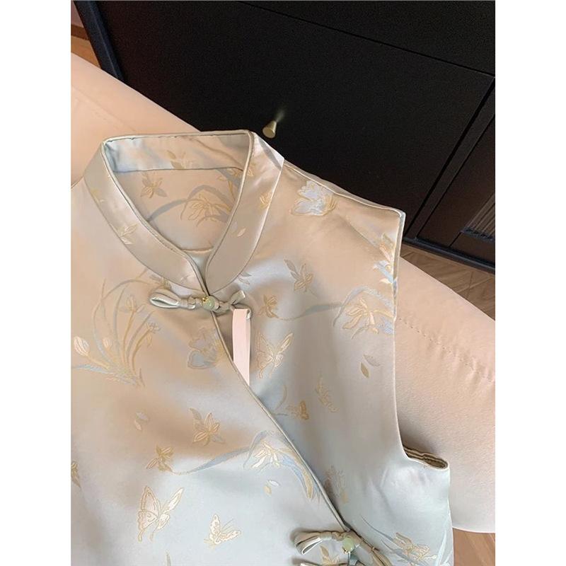 Ретро диагональный жаккардовый вышитый жилет женский высококлассный темпераментный жилет с воротником-стойкой