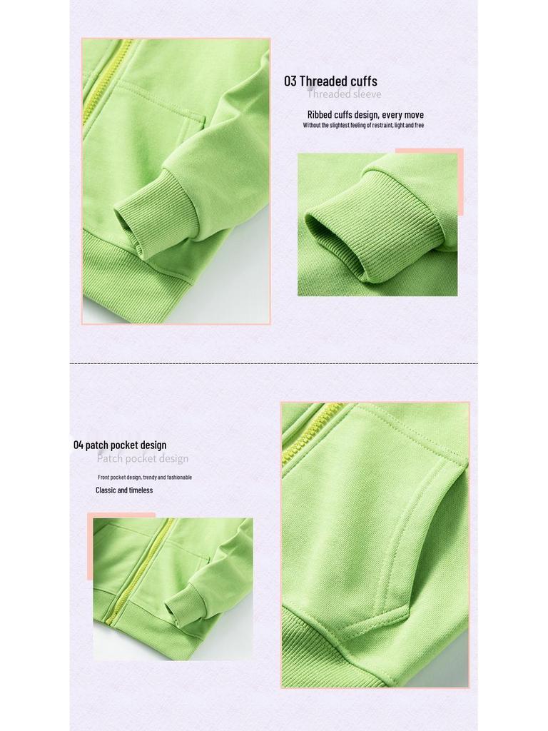 Autumn Children's Terry Cloth Zip-Up Hoodie with Pocket - Solid Color Korean Style Parent-Child Jacket
