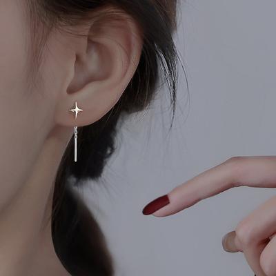 Серебряный цвет асимметричная звезда серьги свисающие женские элегантные серьги