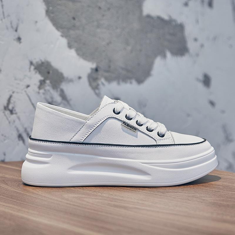Two Wearing Little White Shoes Women's Spring New Trendy Shoes Soft Leather Lace-up Shallow Mouth Shoes Thick Sole Height Increase Casual Shoes