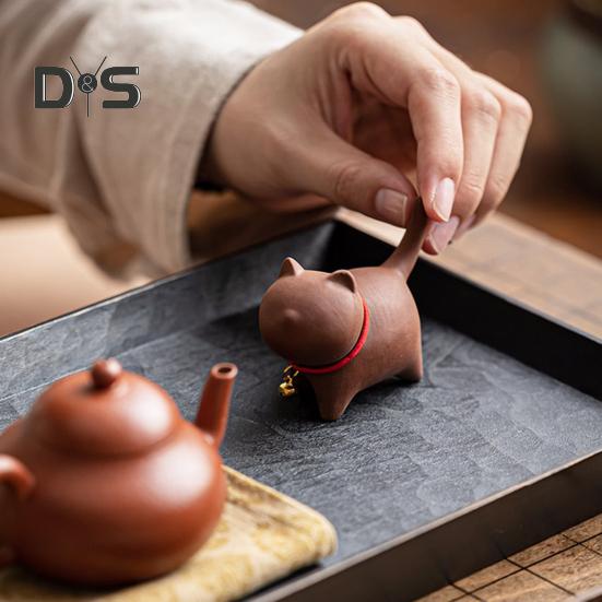 Чайный сервиз «Котенок» с изображением питомца в стиле кунг-фу, изготовленный вручную из фиолетового песка, для чайного домика в стиле восточной элегантности, для стола, домашнего офиса, чайной комнаты, уникальный подарок для любителей чая