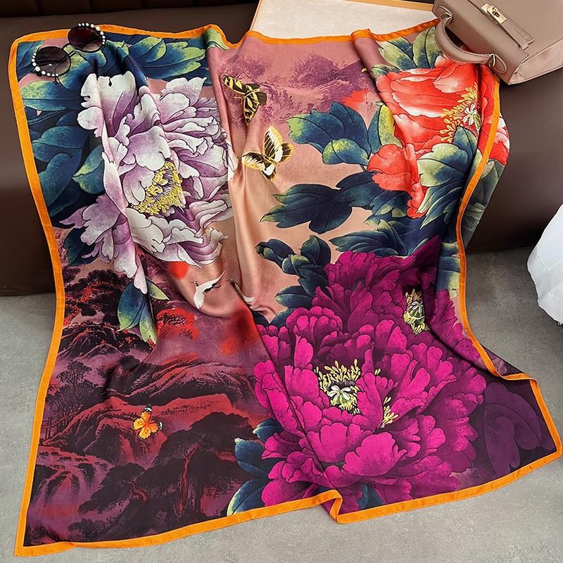 110cm Large Sqaure Scarf Printed Imitation Silk Scarf Women's Hadscarf