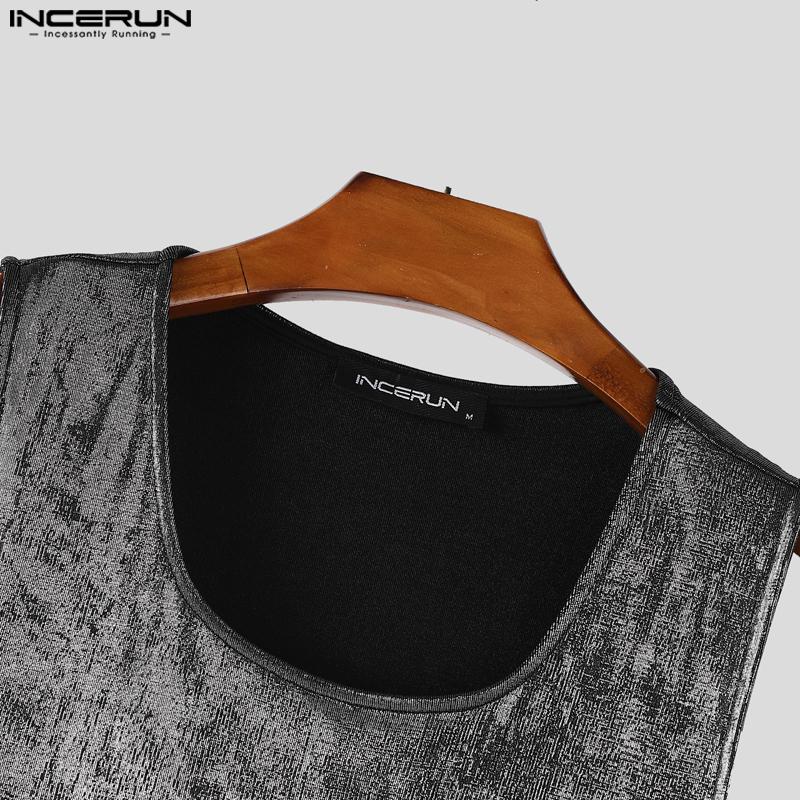 INCERUN Two Pieces Men Glitter Sleeveless Tank Tops and Shorts Casual Sets