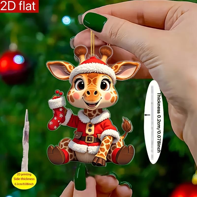 2D Flat, 1pc Cute Giraffe Acrylic Ornament - Christmas, Halloween, New Year, No Power Hanging Decoration, Indoor/Outdoor Holiday Home Decor, Exquisite