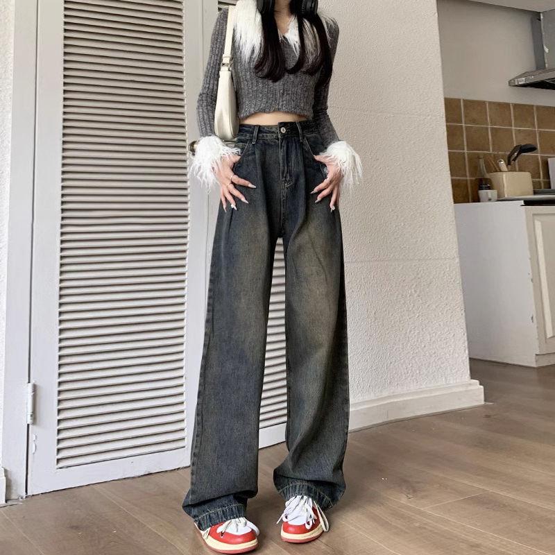Винтажные женские джинсовые джинсы свободного кроя с высокой талией