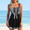 Women's Shoulder Strap Swimsuit Black Petals Print Bikini Tankini Swimsuit