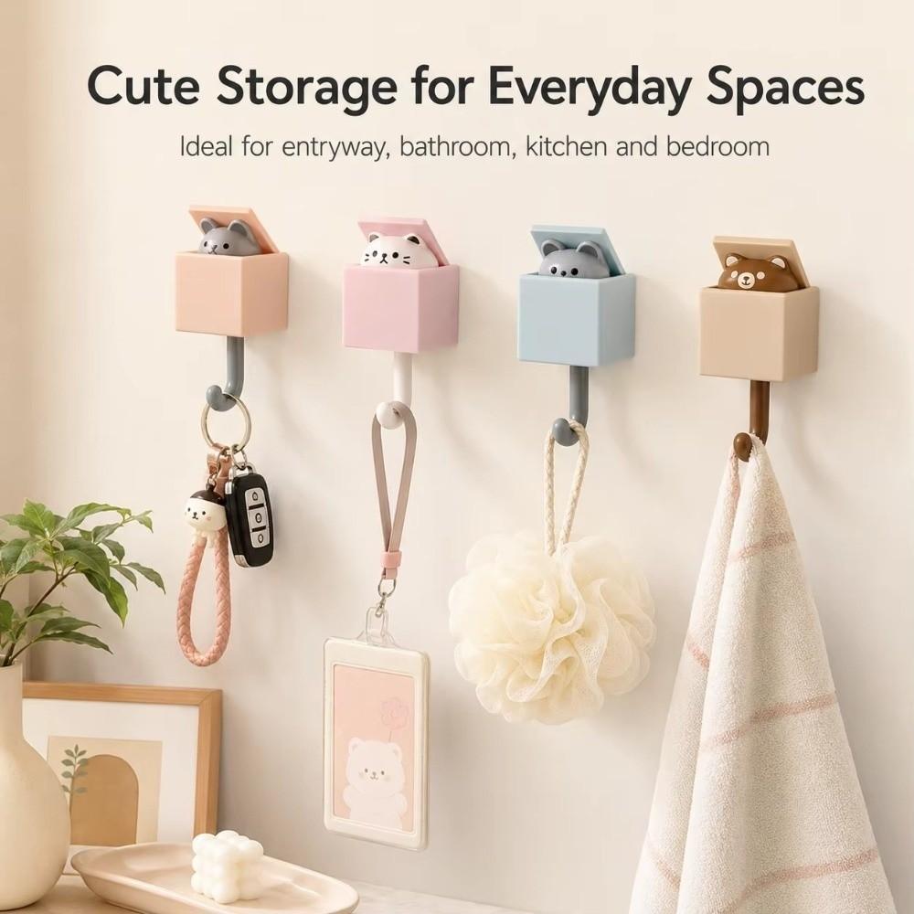 Punch Free Cute Cat Wall Hook Retractable Pop Up Wall Hanger For Keys Bags Towels