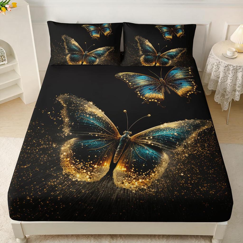 Color Butterfly Pattern Sheet Three-Piece Digital Printed Sheet Bedding Set Adult Children