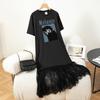 Свободное и расслабленное платье с летним принтом-оборками, короткорукавная блузка, юбка, длинная футболка-юбка, платье до колен