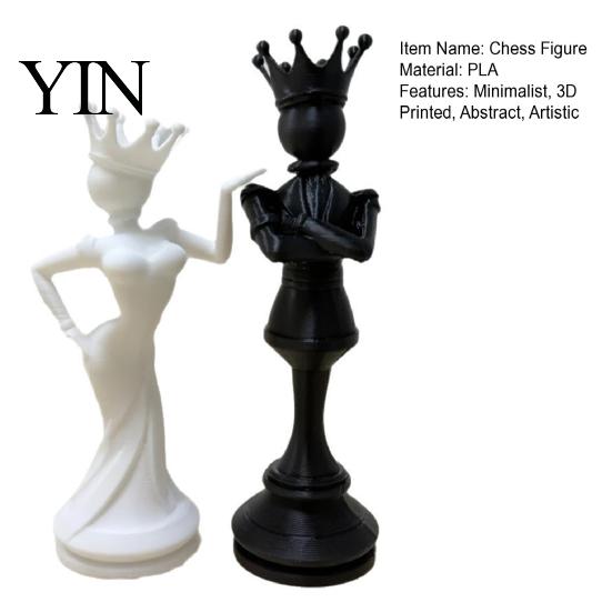 Artistic Chess Set Decor 2 Pcs King And Queen Statue, 3D Printed Abstract Figure, Modern Piece Sculpture for Living Room, Bookshelf, Office