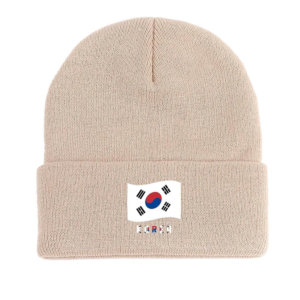 Flag of South Korea Warm Knit Cap Beanie, Patriotic Man Cap Cozy Cuff Headwear Gorro Knitted Cap Beanie