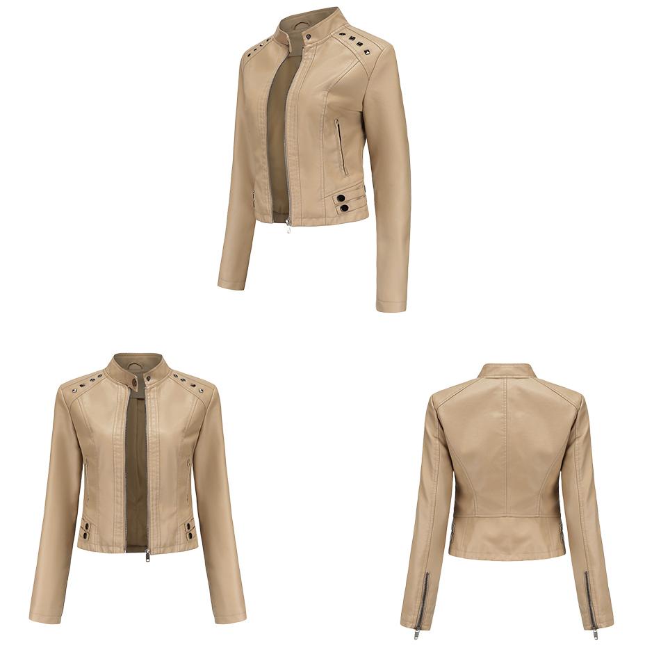 Women Faux Leather Jacket Cropped Zip Up Motorcycle Short PU Moto Biker Outwear Fitted Slim Coat with Pockets Stylish Rivets Punk Rock Fashion Blazer