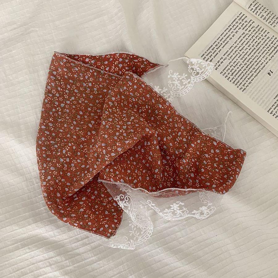 Summer Ins Lace Vintage Triangular Scarf Women Floral Print Sweet Headscarf Trend Elegant Headwear Girl Y2K Jewelry Accessories