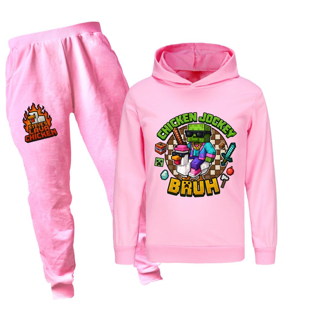 Minecraft Chicken Jockey Childrens Cartoon Hoodie And Pants Set With Cotton Fabric For Casual Winter Wear