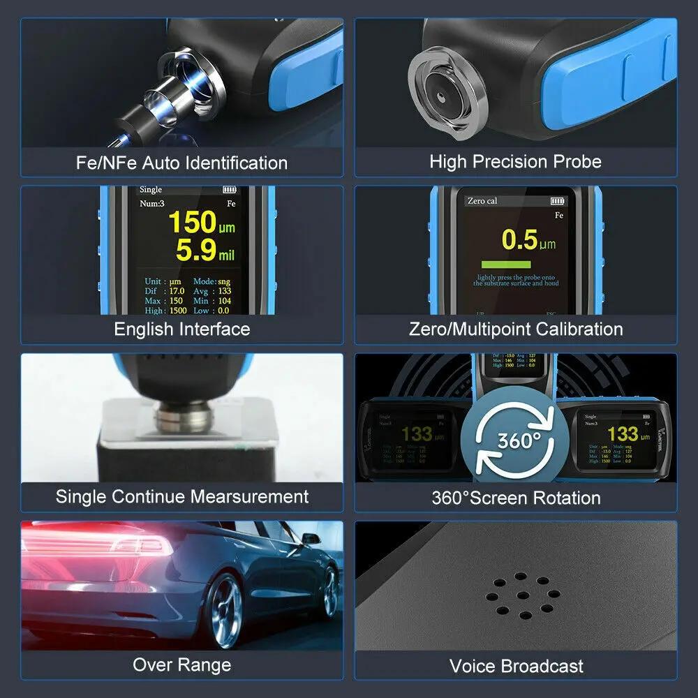 VDIAGTOOL VC300 Автомобильный толщиномер с цифровой ЖК-подсветкой Тестер автомобильной краски Толщиномер покрытия Fe/nFe 0,1 мкм/0-1300