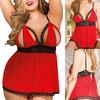 Women Plus Size Lace Mesh Lingerie Red Babydoll Lace Split Cup Sleepwear Set