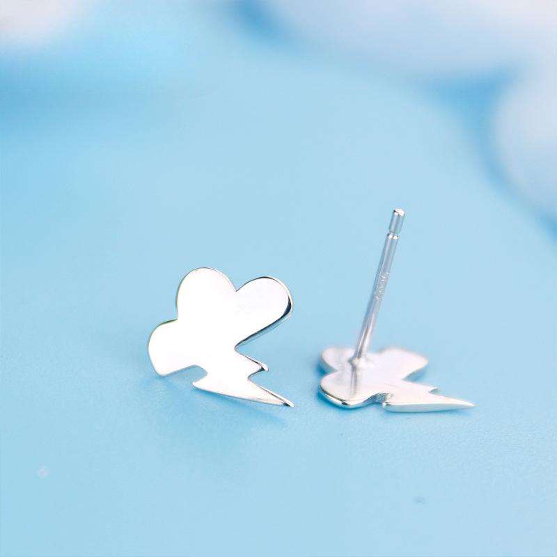 Серьги-гвоздики унисекс из стерлингового серебра S925 с молнией и облаком, универсальные, с серебристым украшением