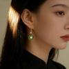 Handmade New Chinese Court Style Geometric Peace Buckle Glass Pearl Agate Drop Earrings