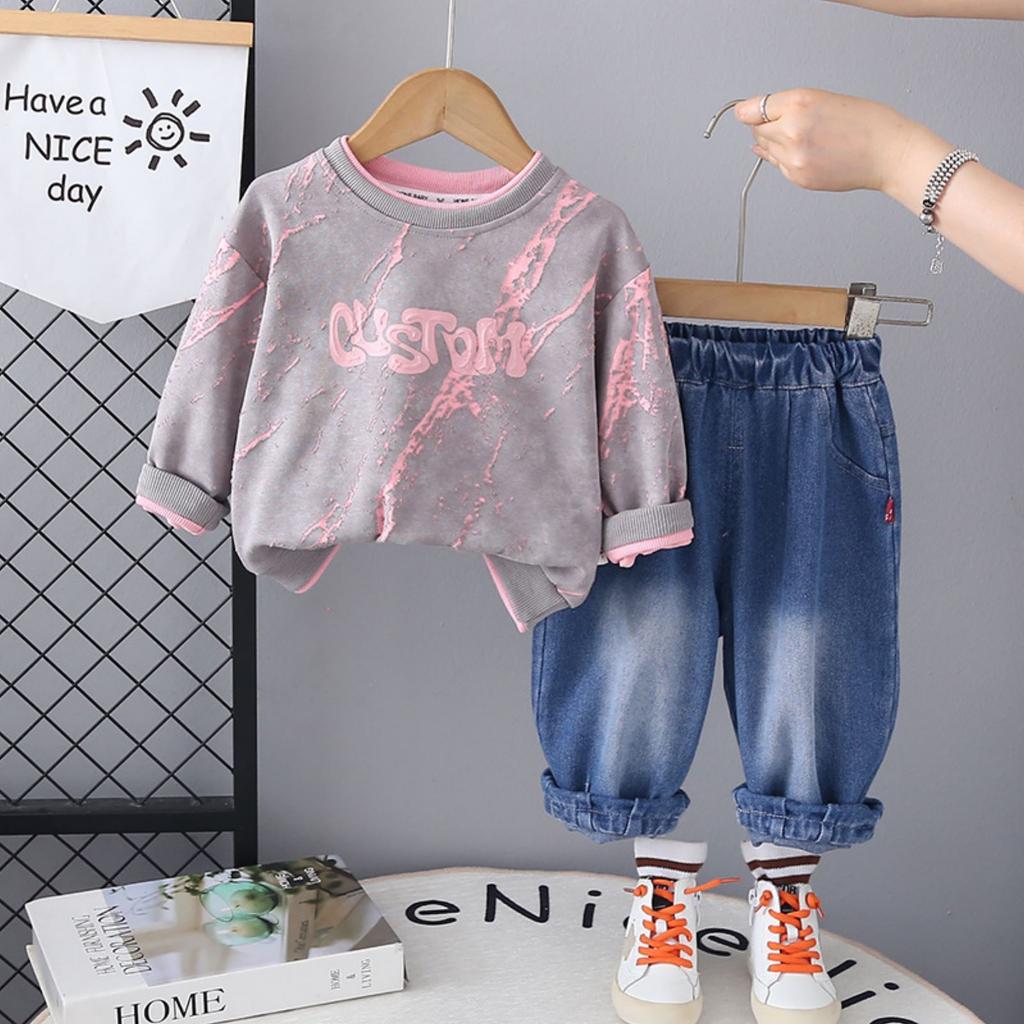 Kids Casual Long-Sleeve Set, Comfortable Daily Wear Outfits