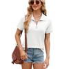 GMXIA Women's Fashion Casual Summer Spring Solid Color Print Short Sleeve Zip Collar Loose Blouses & Shirts