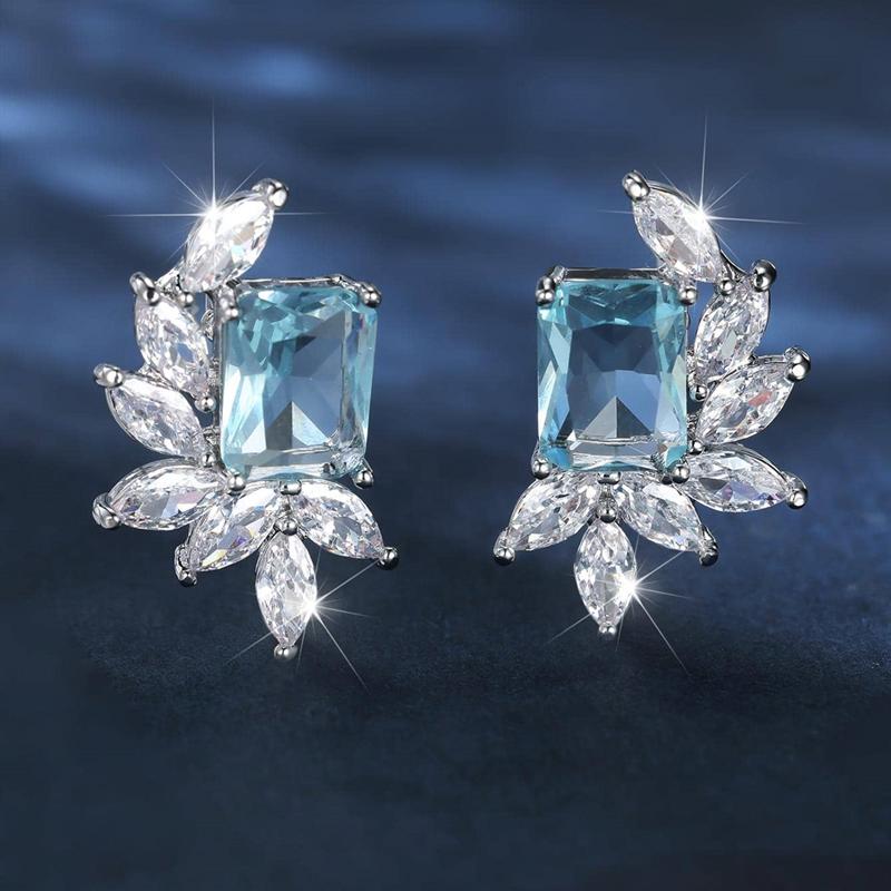 Exquisite Leaf Zircon Square Earrings for Women Silver Color Wedding Banquet Earrings Charm Jewelry Gifts