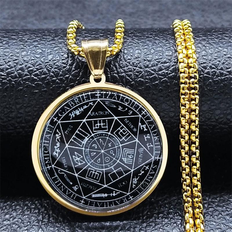 Wicca 7 Archangels Sigil Charm Necklaces Men Women Seal of Solomon Pendant Supernatural Protection Amulet Magic Talisman Jewelry