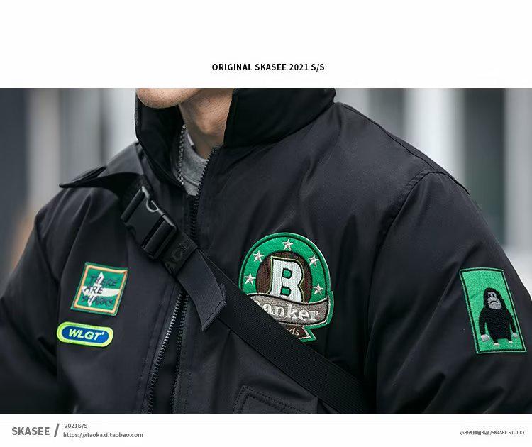 Унисекс Летная куртка серии Звездные войны: Американский кэжуал, Вышитые нашивки, Множество карманов, Воротник-стойка, Хлопковая рабочая одежда, Реплика