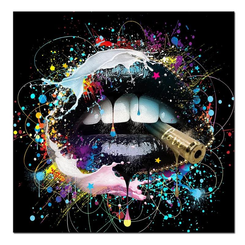 Картина на холсте Граффити Искусство Кусающий Рот Пуля Абстрактные Креативные Постеры и Принты Настенная Картина для Гостиной Домашний Декор