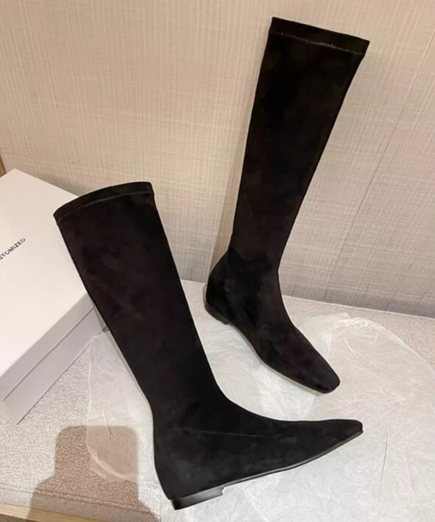 Ботильоны на плоской подошве, замшевые теплые высокие сапоги с квадратным носком, женская обувь, зимняя брендовая повседневная обувь 2025 года, трендовые зимние сапоги на низком каблуке Mujer Zapatos