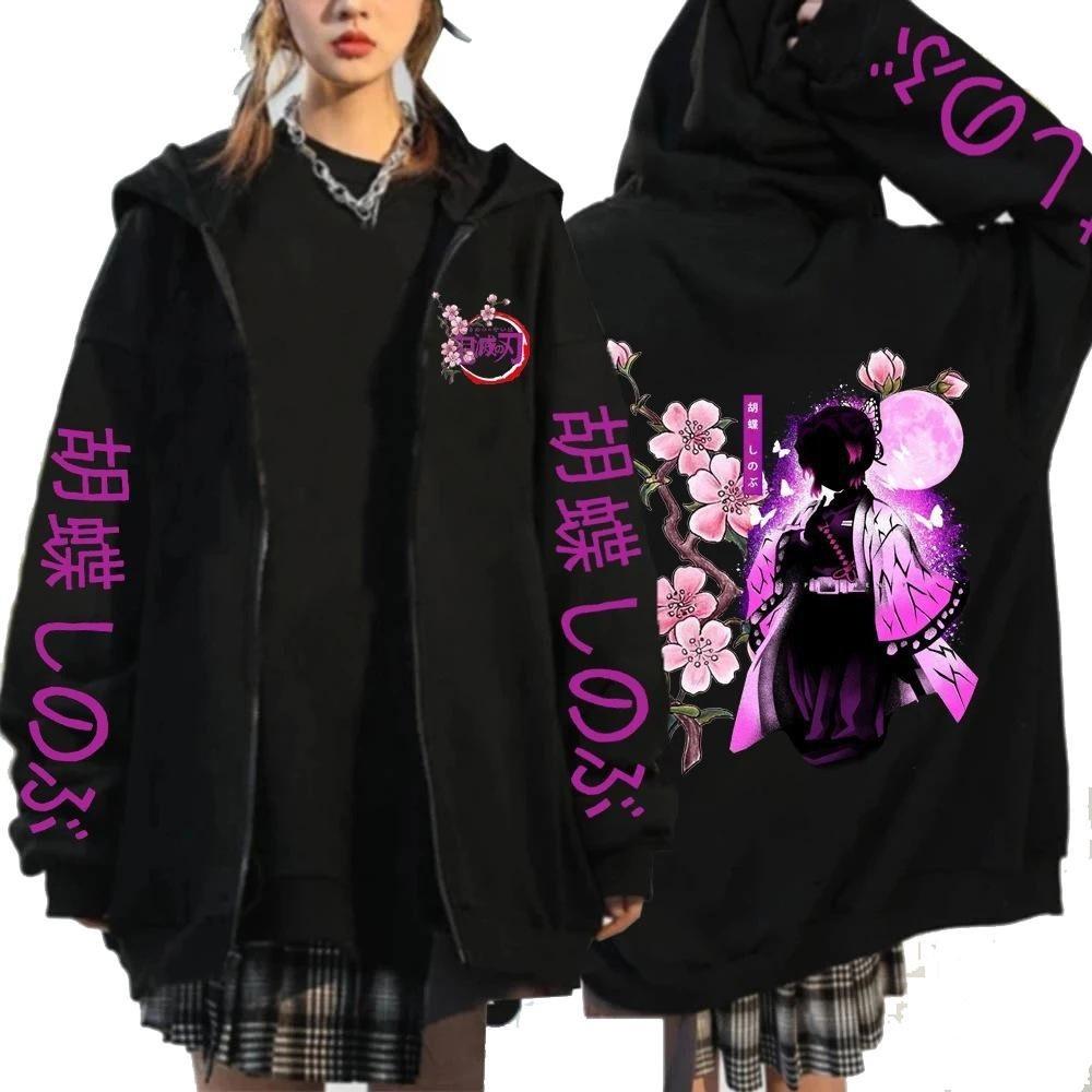 Unisex Demon Slayer Anime Hooded Jacket Women Men Streetwear Casual Zip Up Coat Graphic Print Spring Autumn Fashion Y2k Clothes