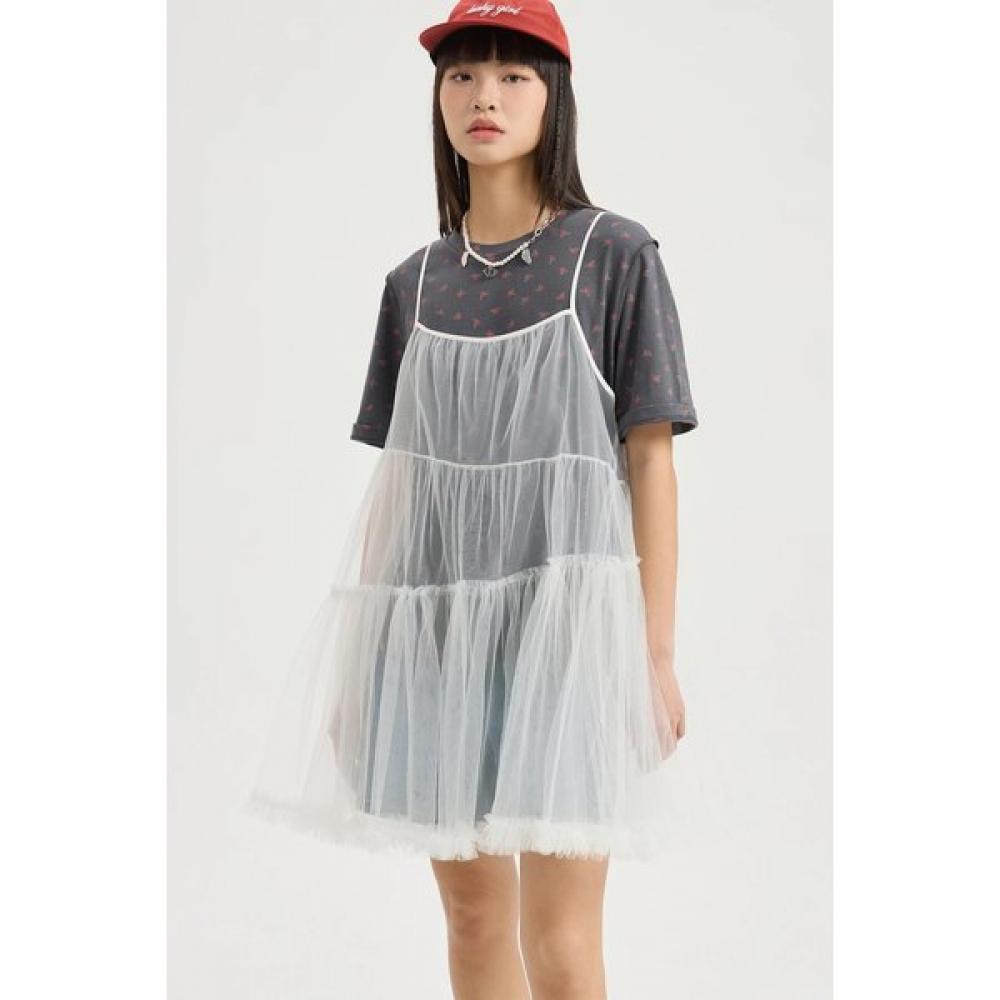 Lucky Chouette Shirring Mesh Top Blouse Lfsax25540