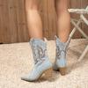 Women's Vintage Fashion Embroidered Pointed-toe Chunky-heel Boots Plus Size Spring Autumn Mid-calf Cowboy Boots