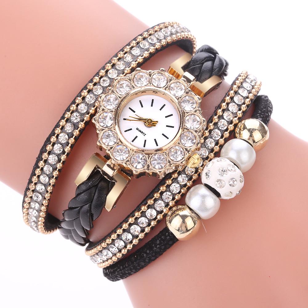 Women Fashion Quartz Wrist Vintage Weave Wrap Watch Bracelet
