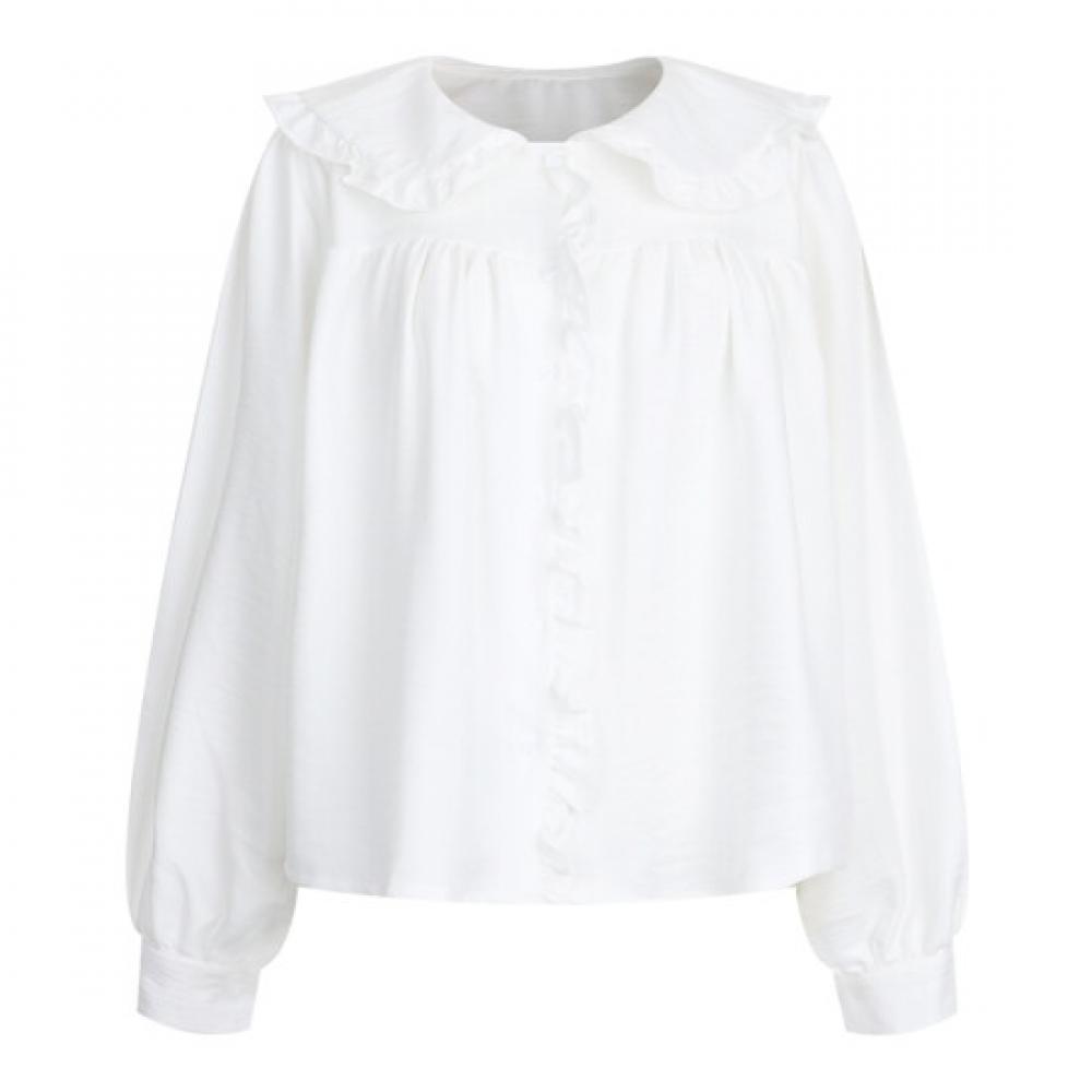 Shop Women S Lace Peter Pan Collar Ruffle looSe Fit blouSe White Egg Wbl 20774