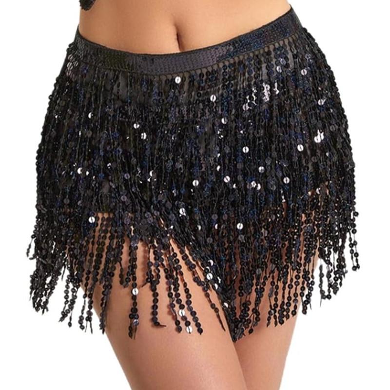 Юбка для костюма для танца живота с пайетками и кисточками на Хэллоуин