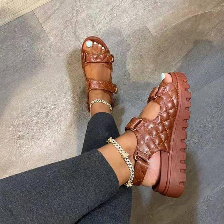 Plus Size Women Platform Sandals With Velcro Straps,Summer Beach Footwear For Independent Store
