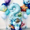 45Pcs Ocean World Under Sea Animal Balloons Blue Number Foil Balloon Kids Birthday Party Decoration Baby Shower Helium Globos