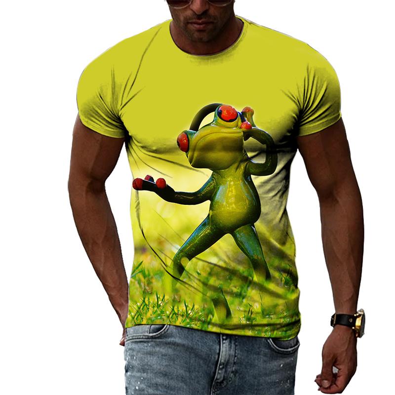 Hip Hop Funny Frog Summer New Men's Personality T-Shirt 3D Printing Creative Trend Short Sleeve Fashion Casual Round Neck Shirt