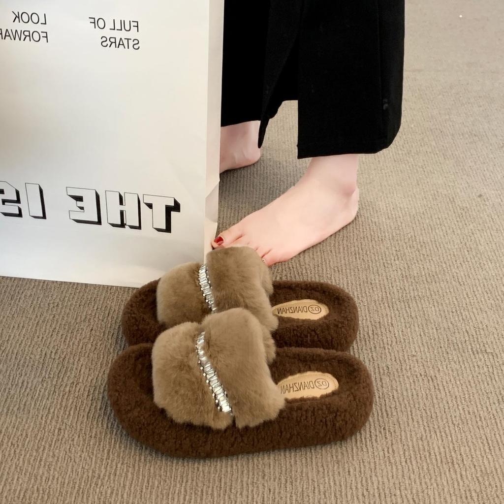 Women's Fuzzy Slippers: New 2025 Thick-Soled, Height-Enhancing, Plus Velvet Cotton for Autumn/Winter