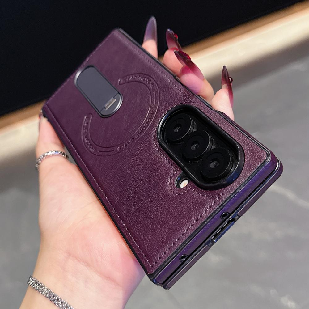 KEYSION Роскошный ретро чехол из ПУ кожи для Samsung Galaxy Z Fold 7 6 5 4 3 5G, вращающаяся на 360° подставка, противоударная задняя крышка для телефона
