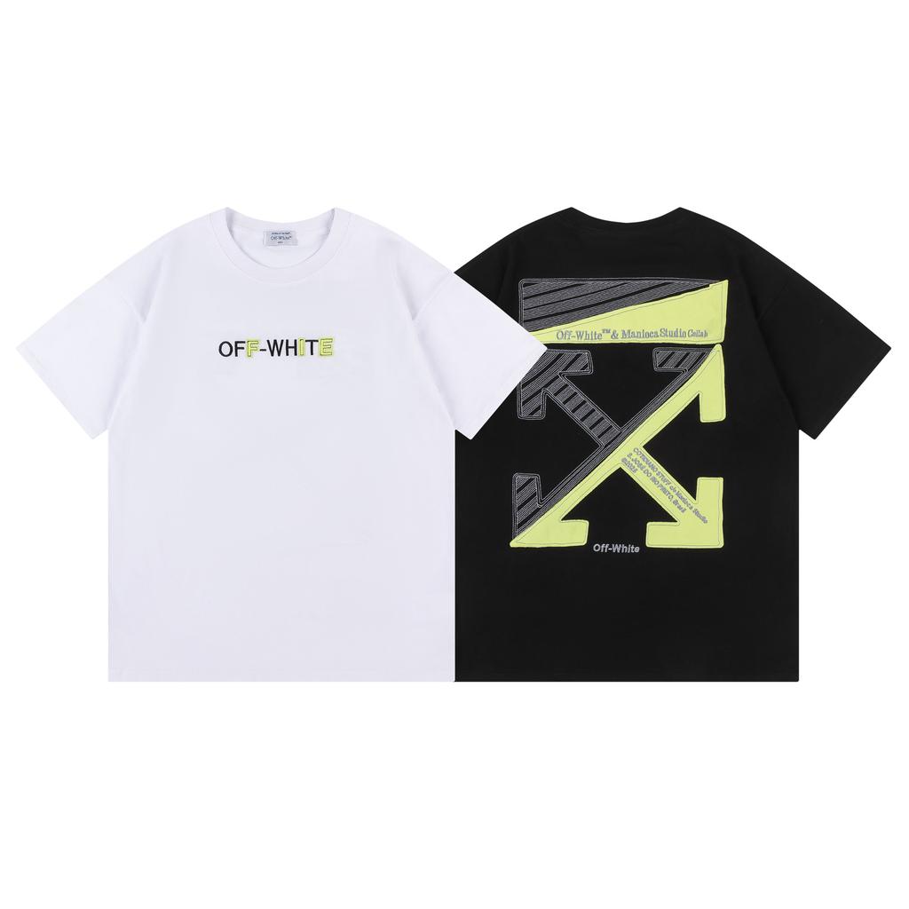9037 Off-White 2025 Spring/Summer New Collection: Embroidered Arrow Round Neck Hooded Short Sleeved T-shirt for Men and Women