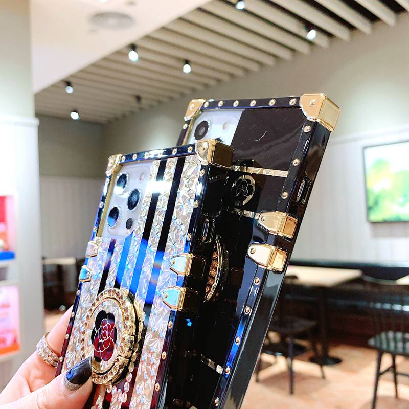 Роскошный квадратный защитный чехол для телефона с бриллиантовым кольцом и подставкой-держателем для iPhone Samsung Huawei Xiaomi