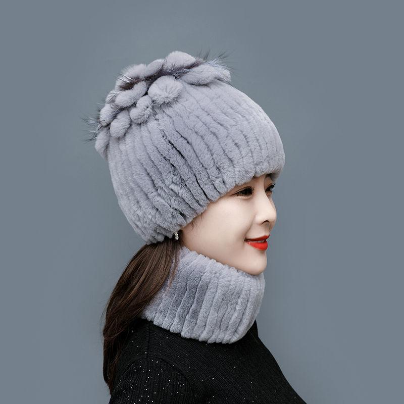 Rex Rabbit Fur Hat Autumn and Winter Fur Hat Tassel Woolen Hat Thick Warm Ear Protection Fur Hat