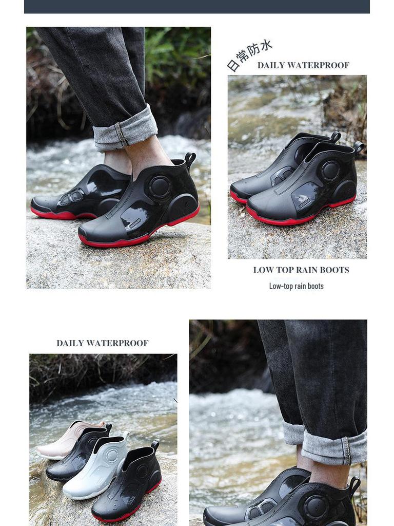 Men's Waterproof Low-Top Rain Boots - Non-Slip Outdoor Shoes for Fishing, Kitchen, and Car Washing
