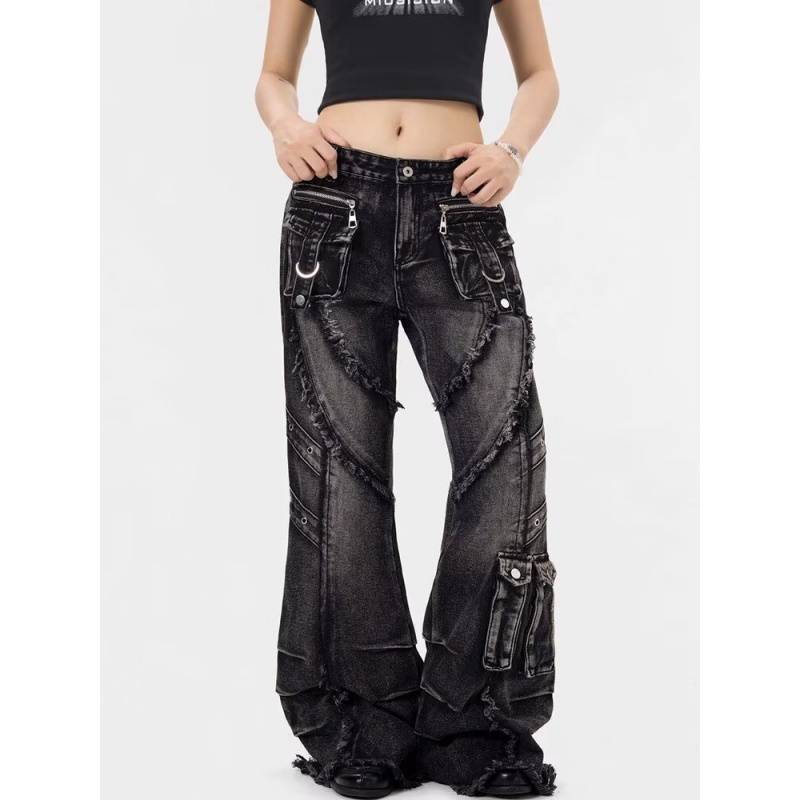 Джинсы-карго клеш JYL для мужчин, стиль Wasteland, американская атмосфера, модные, узкие, прямые, джинсовые брюки