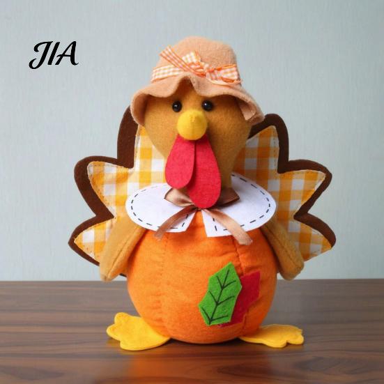 Pilgrim Couple Dolls Thanksgiving Plush Turkey Doll, Stuffed Animal Figurine, Autumn Rustic Country Style Decor Harvest Tabletop Decoration