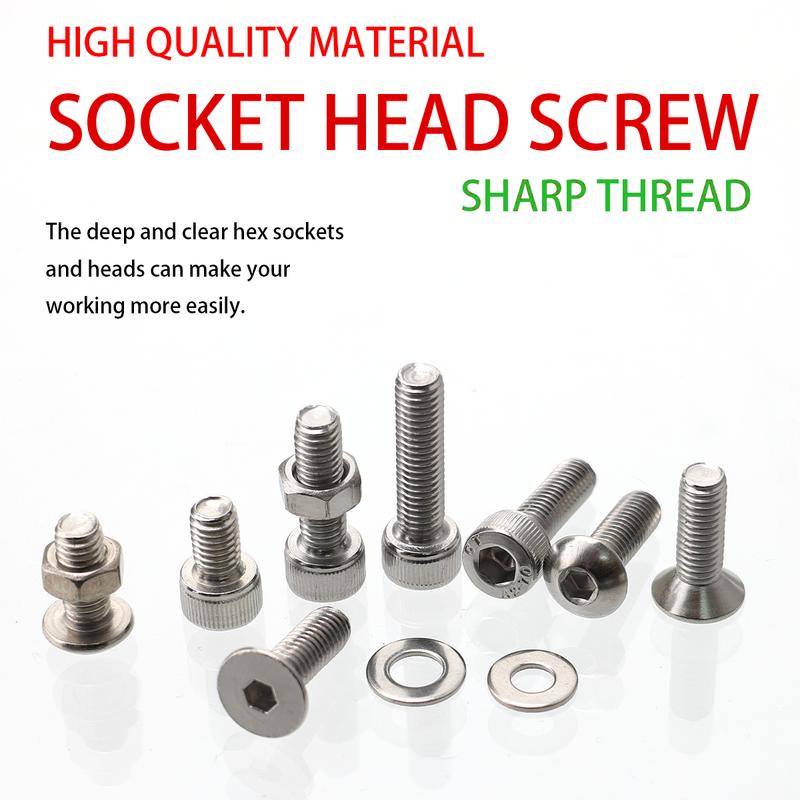 880 pcs stainless steel internal angle nuts and bolts set - M2, M3, M4, M5 hexagon heads - includes flat washers