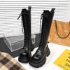 Fashion Women's High Boots Front Lacing High Tube Middle Follow Thick Sole Fashion Boots Solid Color Round Head Platform Shoes Commuting