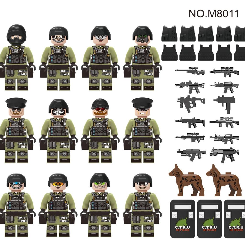 Green Counterterrorism Task Force City Police Doll Small Particle Assembly Building Block Toy Set