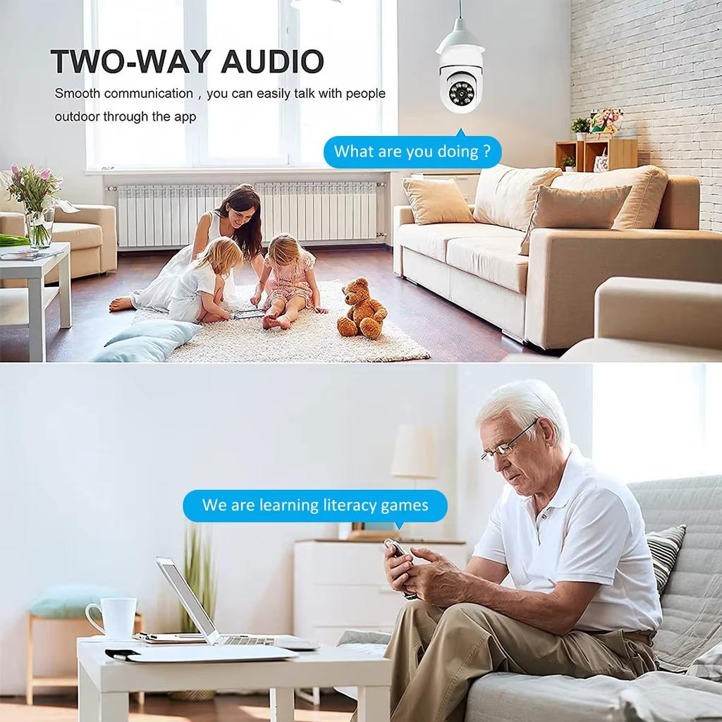 5MP E27 Bulb Surveillance 4X Digital Zoom Camera 2.4G 5G WiFi Wireless Baby Monitor Cameras AI Tracking Home Color Night Vision CCTV Cam